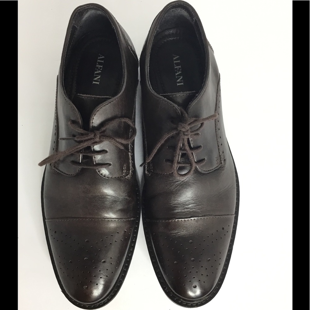 Alfani Paul Brown Leather Cap Toe Oxford Men Dress